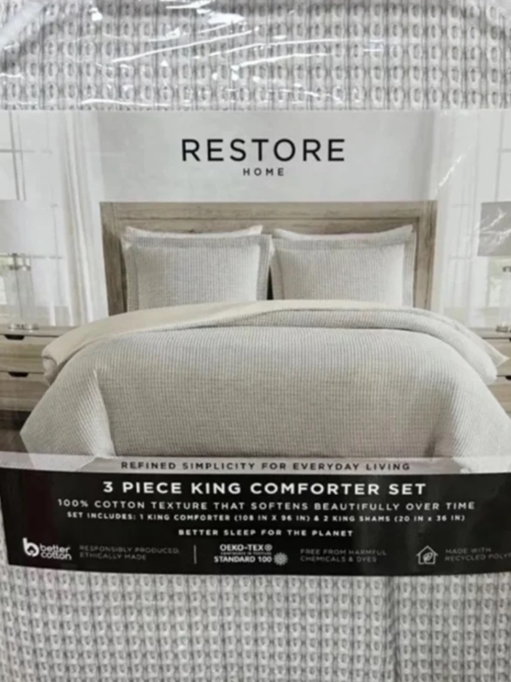 Restore Home 3 Piece Curated King Tan and Gray Comforter Set 106”x90”